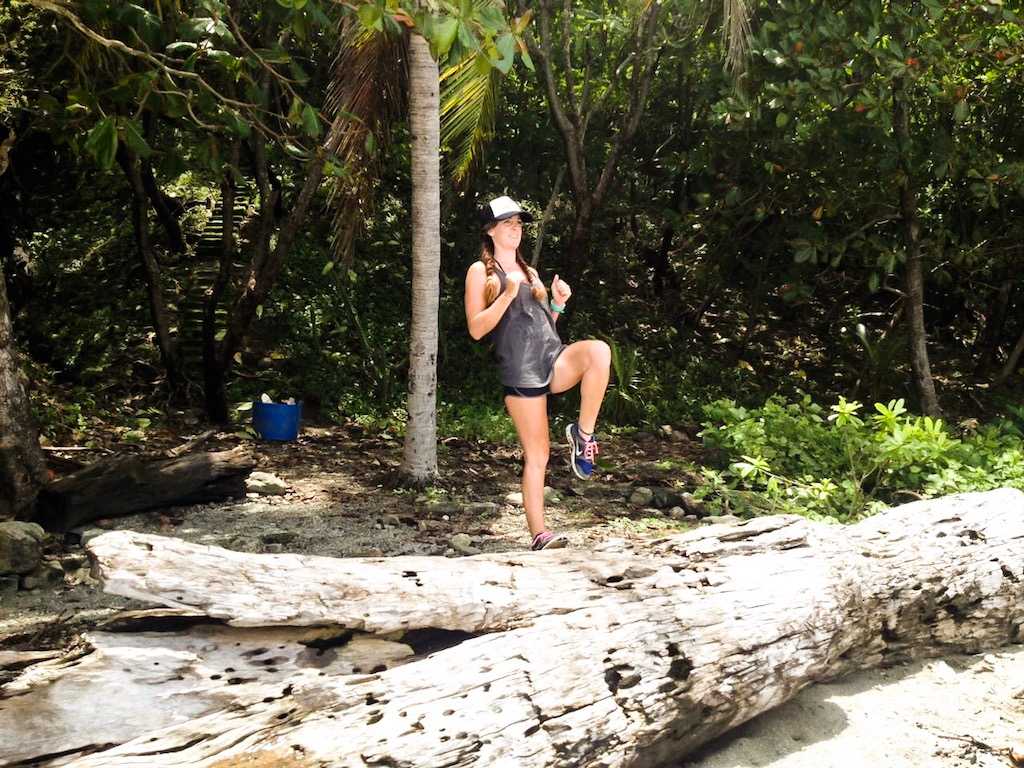 A good driftwood log makes for a great piece of exercise equipment.